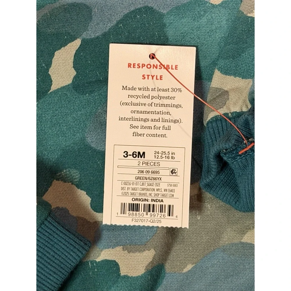 Cat & Jack Baby Boys 2pc Camo Print Fleece Sweatshirt & Joggers Size 3-6M NWT